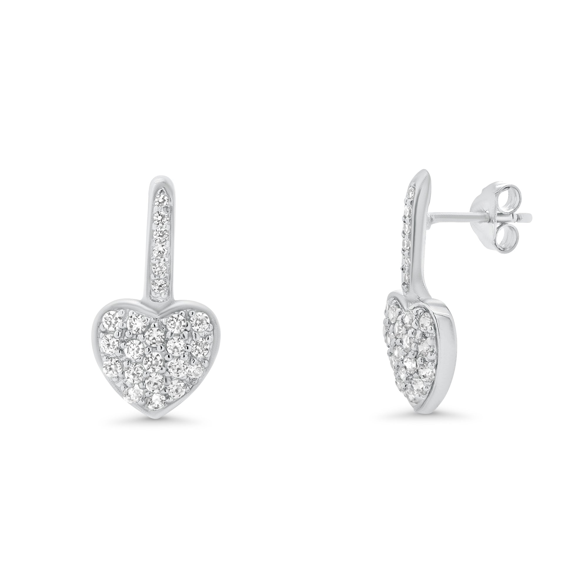 Aretes con forma de corazón y circonita cúbica chapados en rodio en plata 925 - STE00175