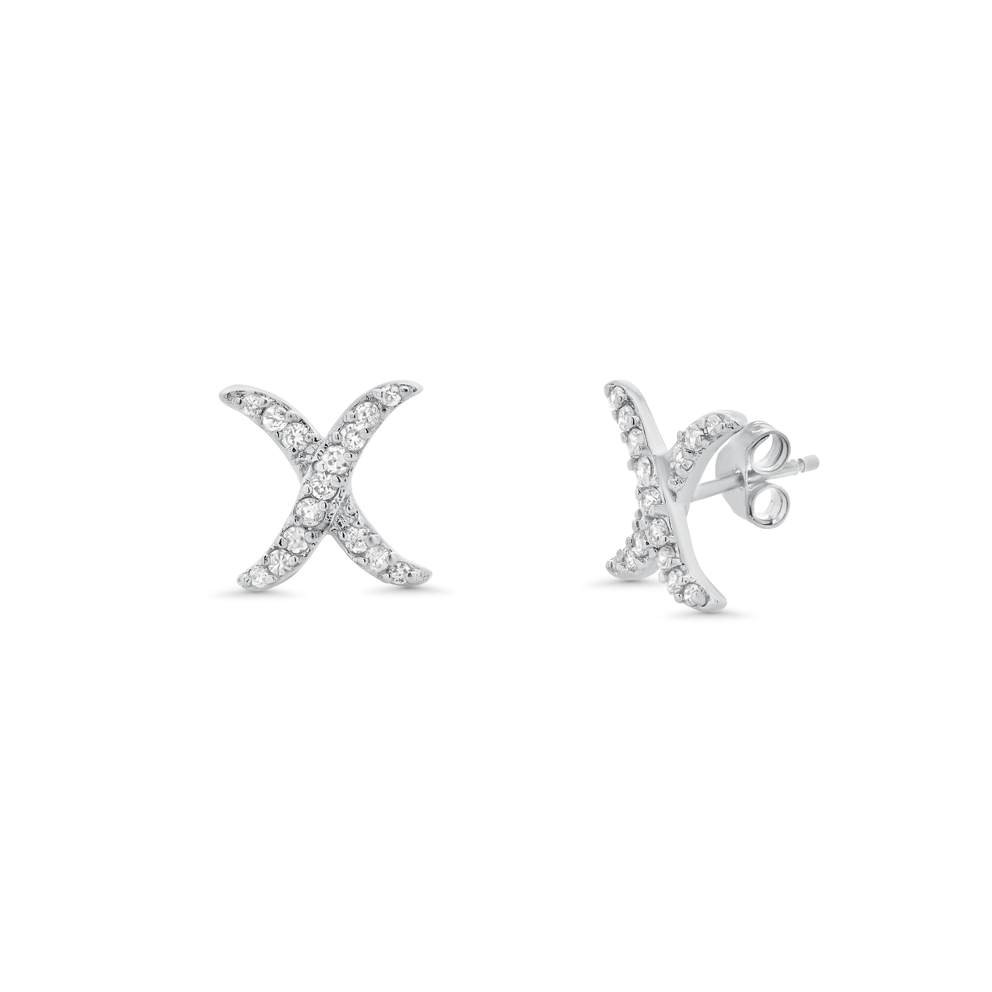 Pendientes de plata 925 chapados en rodio con curvas X CZ - STE00241