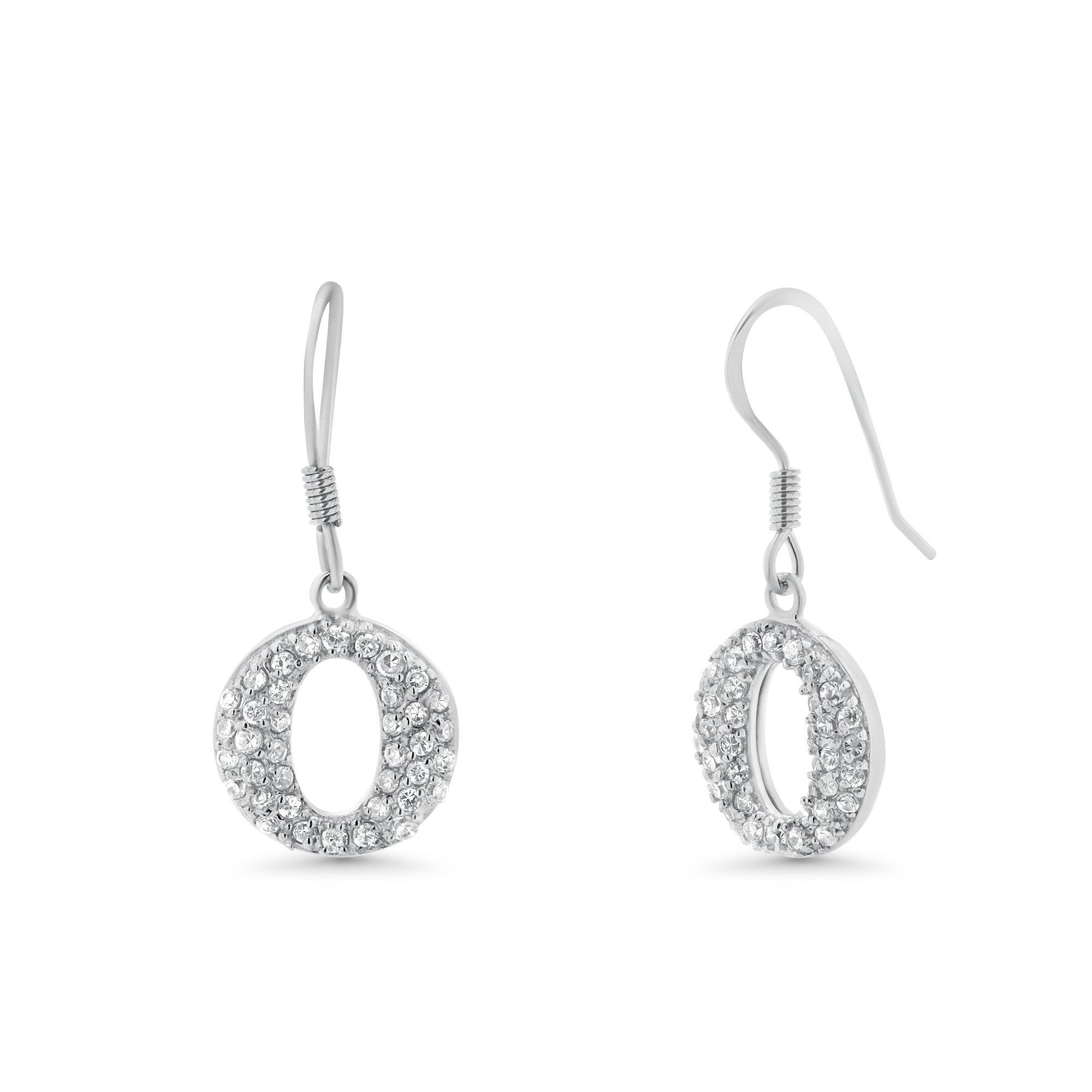 Liquidación - Pendientes de gancho colgantes con circonitas cúbicas redondas y ovaladas de plata 925 rodiadas - STE00245