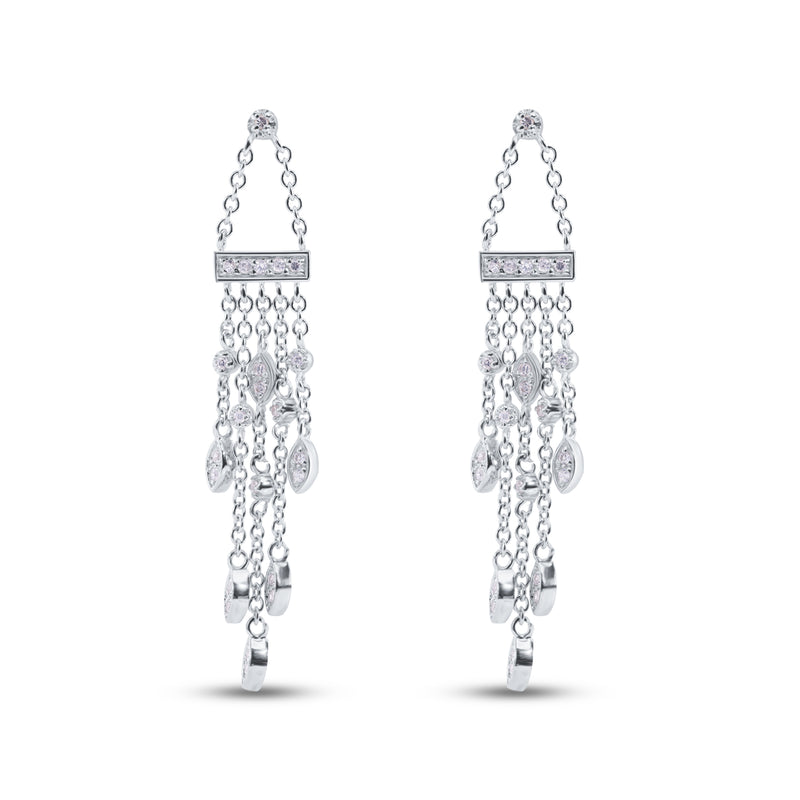 Closeout-Silver 925 Rhodium Plated Marquis CZ Wire Dangling Chandelier Earrings - STE00438