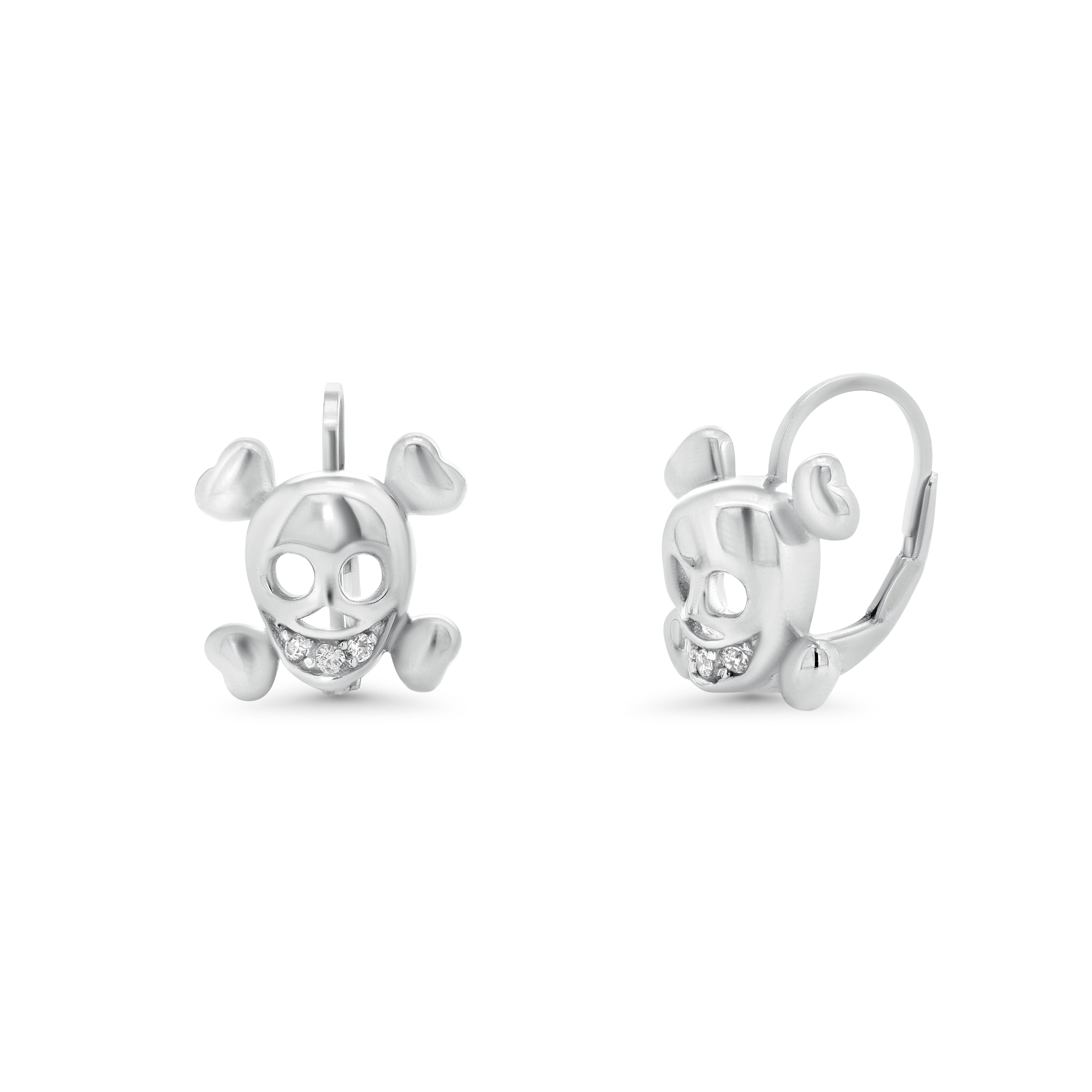 Pendientes de aro con circonita cúbica y calavera chapada en rodio en plata 925 - STE00524