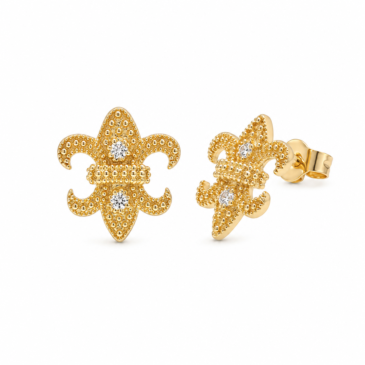 Pendientes de plata 925 chapados en rodio con flor de lis y circonita cúbica - STE00571