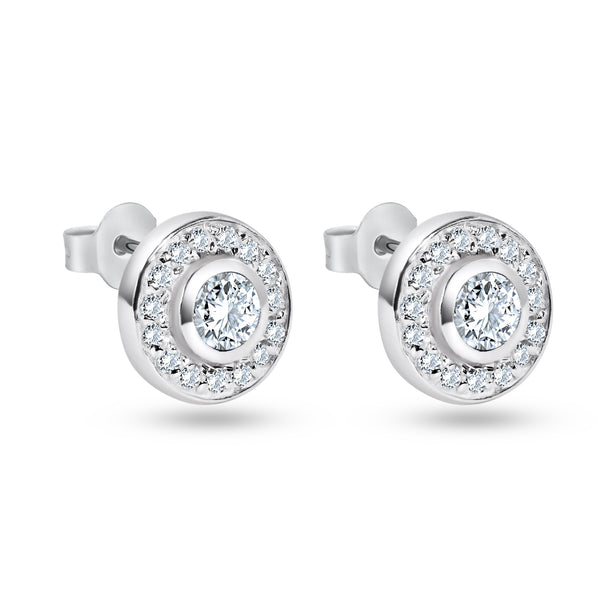 Silver 925 Rhodium Plated Round CZ Stud Earrings - STE00576CLR