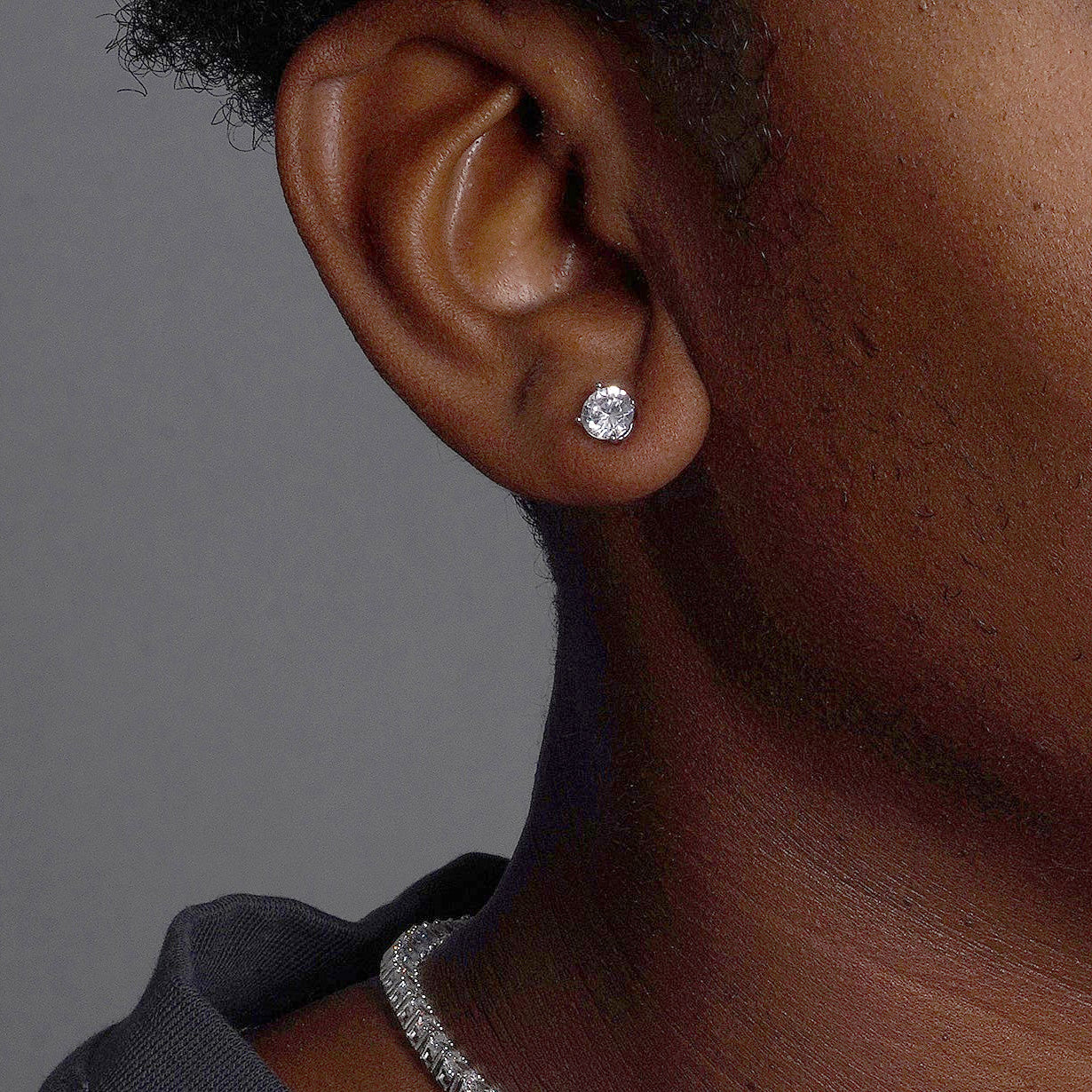 Rhodium Plated 925 Sterling Silver Round Basket Clear CZ Stud Earring - STE00590CLR