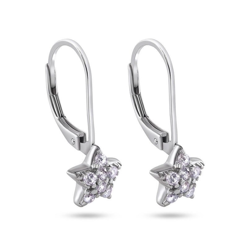 Silver 925 Rhodium Plated Star CZ Hoop Earrings - STE00626