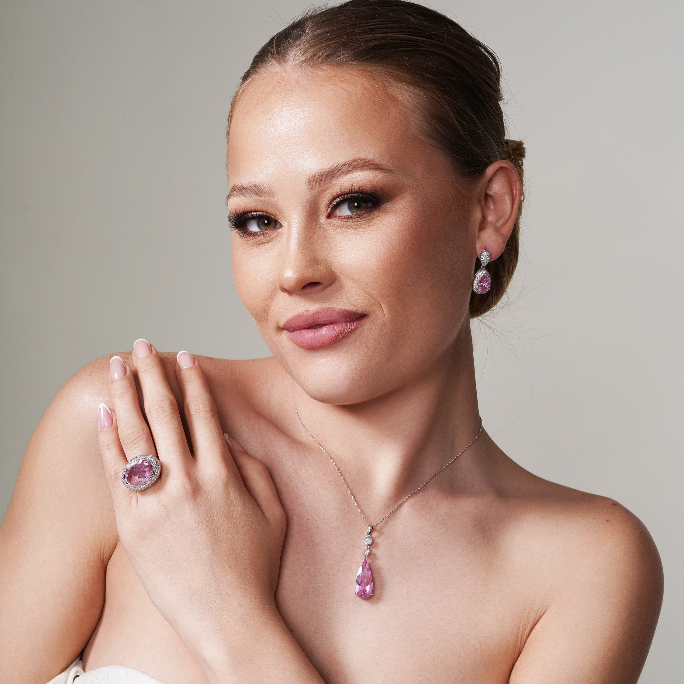 Liquidación - Collar colgante de plata 925 rodiada con circonita rosa en forma de lágrima - BGP00810PK