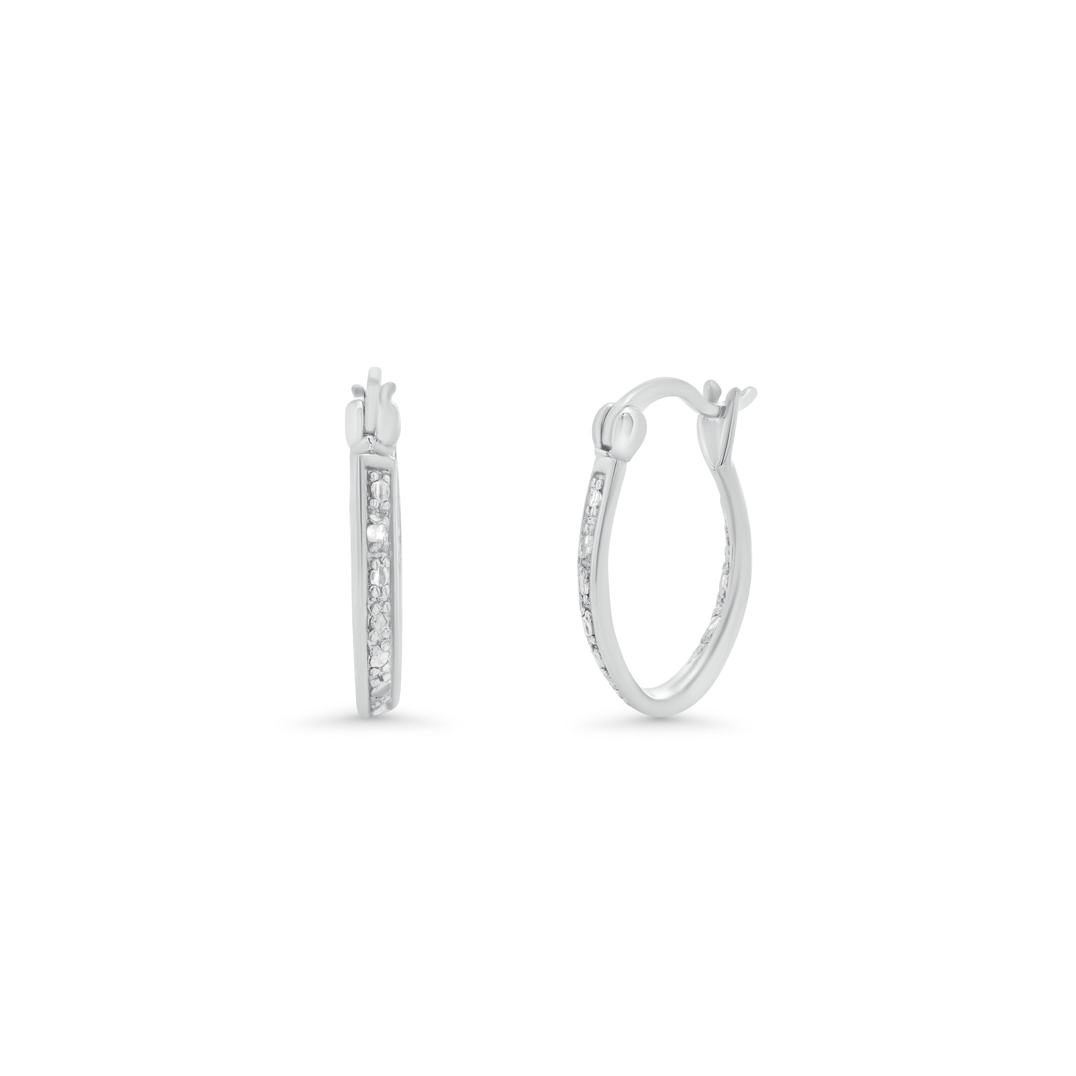 Pendientes de aro redondos con circonita transparente chapada en rodio de plata 925 - STE00692