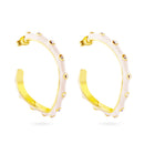 Clearance-Gold Plate 925 Sterling Silver White Enamel Clear CZ Hoop Earrings - STE00699