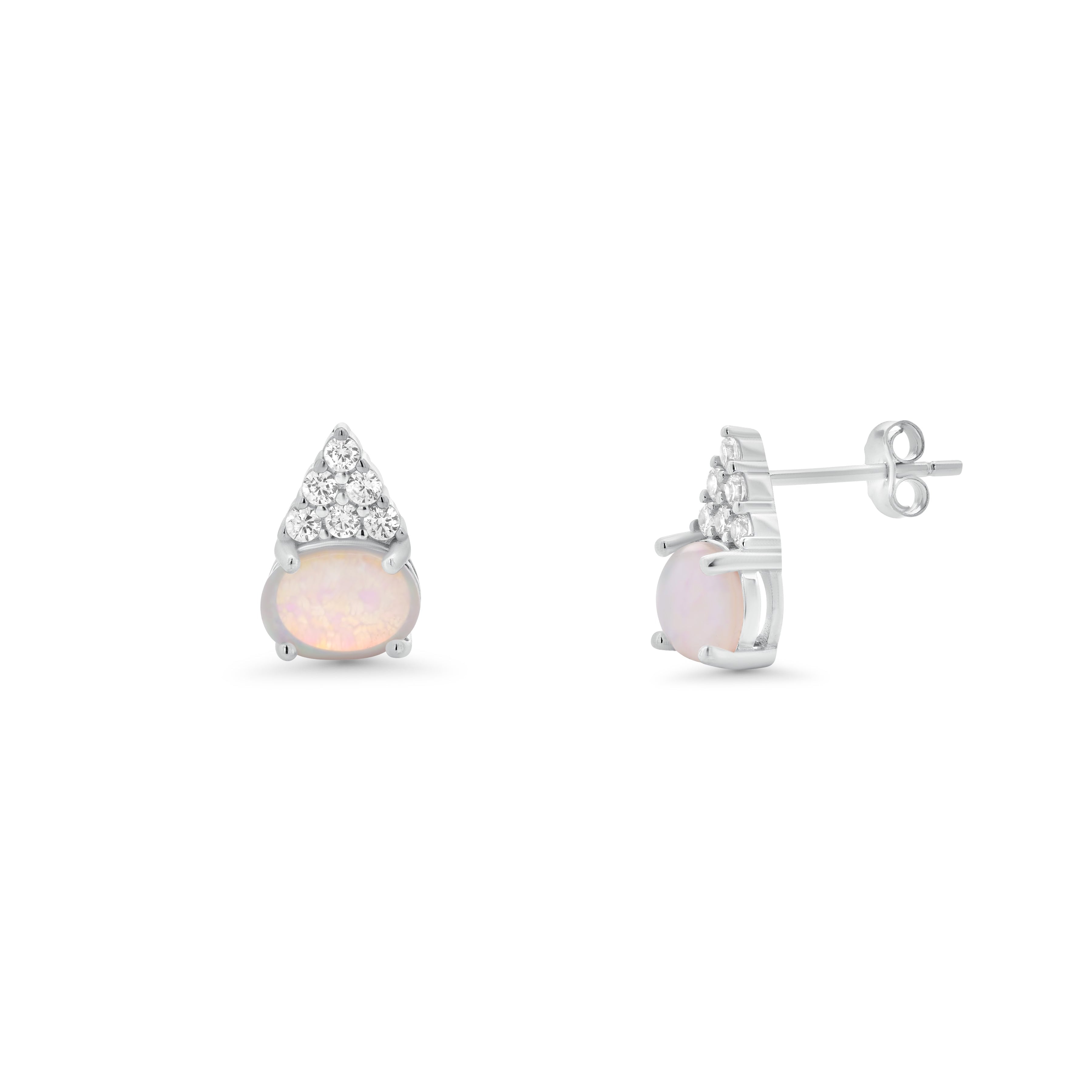Silver 925 Rhodium Plated Cluster CZ Opal Stud Earrings - STE00944