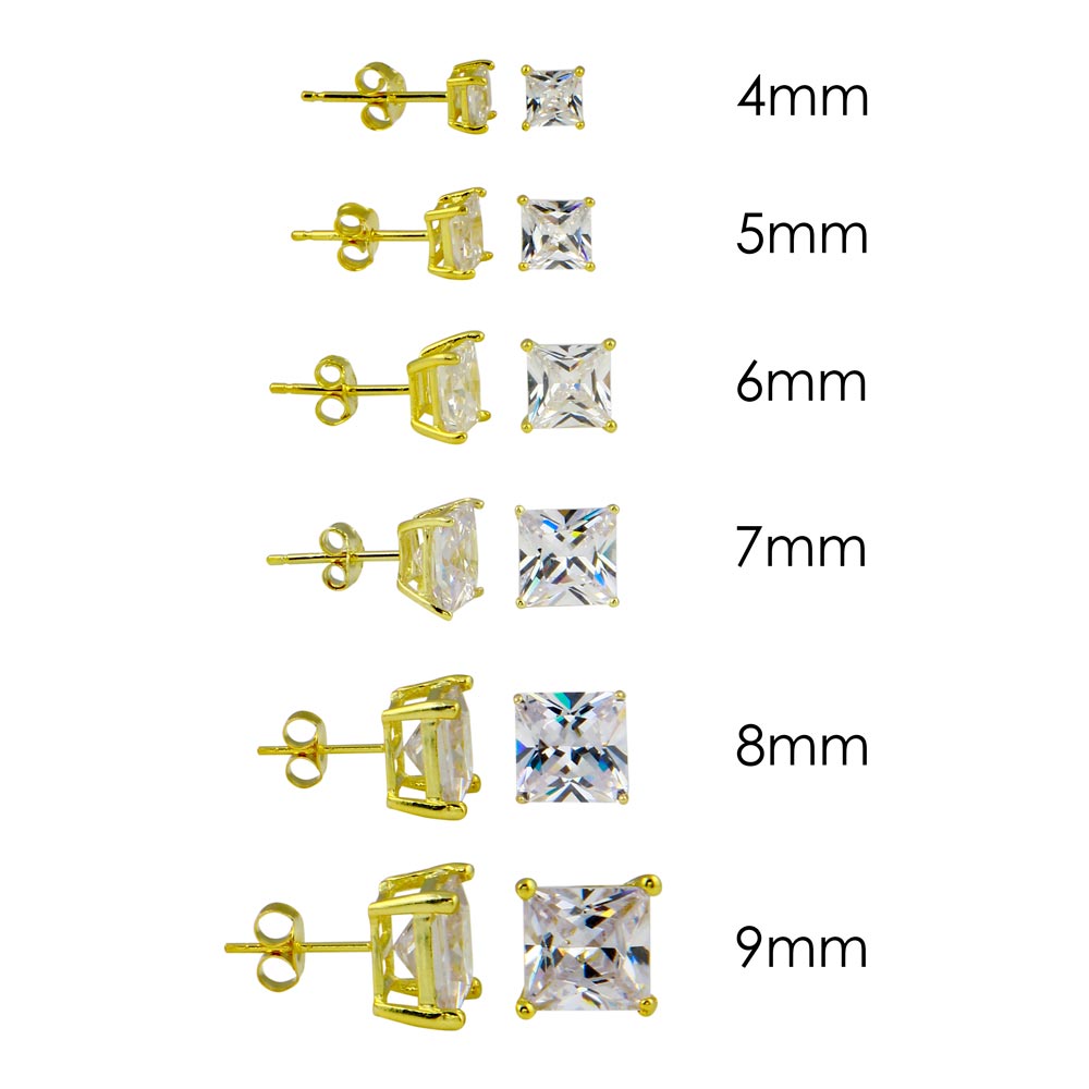 925 Yellow Gold Finish 7mm CZ store Stud Earrings