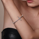 Silver 925 Gold and Black Rhodium Plated Sideways Cross CZ Champagne Pearl Bracelet - BGB00105