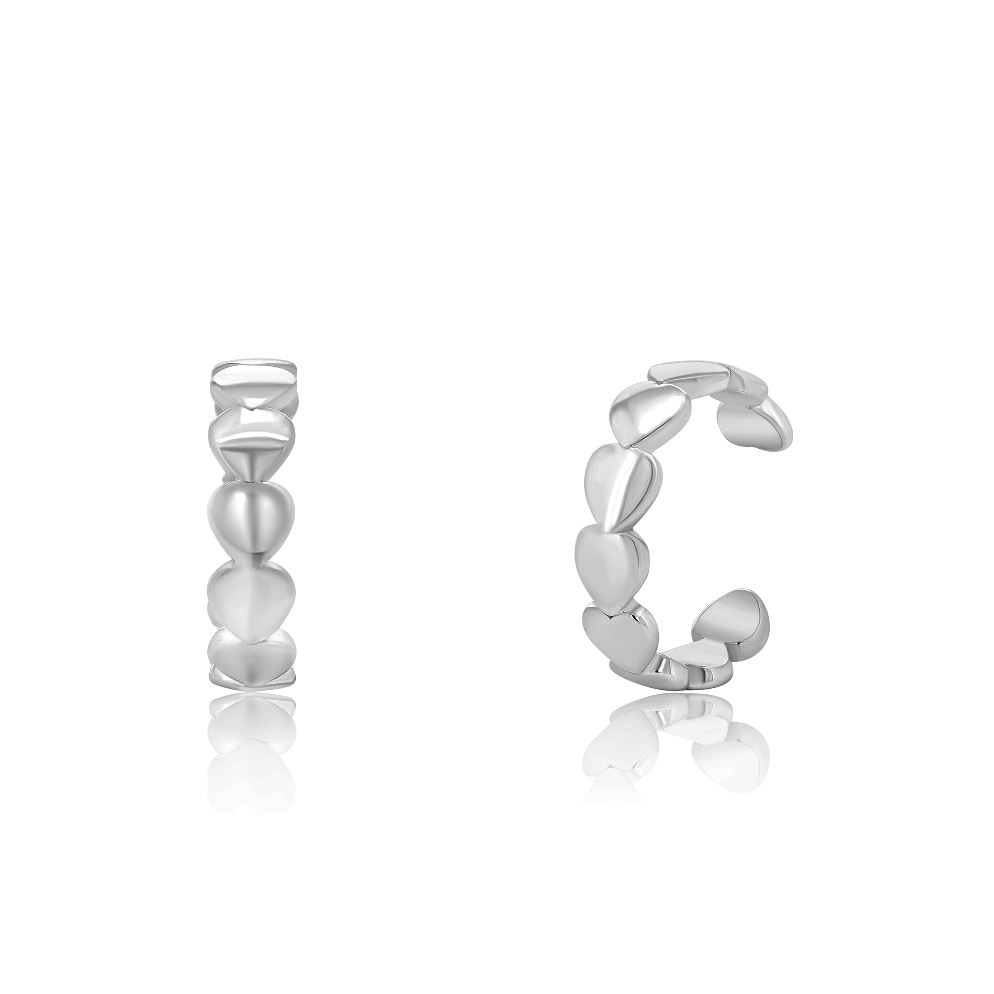 Rhodium Plated 925 Sterling Silver Multi Heart Cuff Earring - STE01289-RH