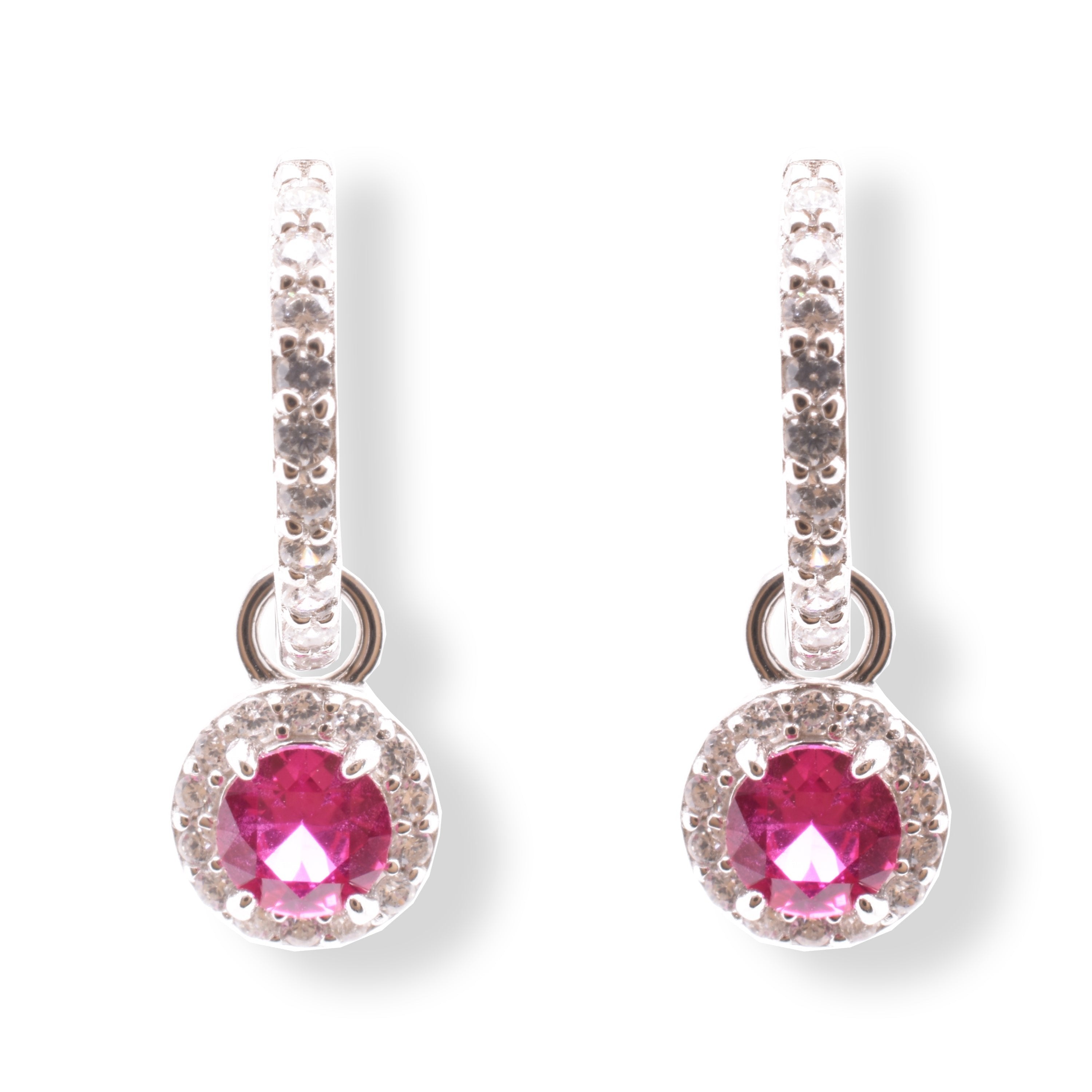 Pendiente de aro colgante de plata de ley rodiada con micropavé de circonitas rojas y transparentes - STE01389-RED