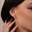 Sterling Silver Rhodium Plated Moon and Star Clear CZ Stud Earring - STE01399