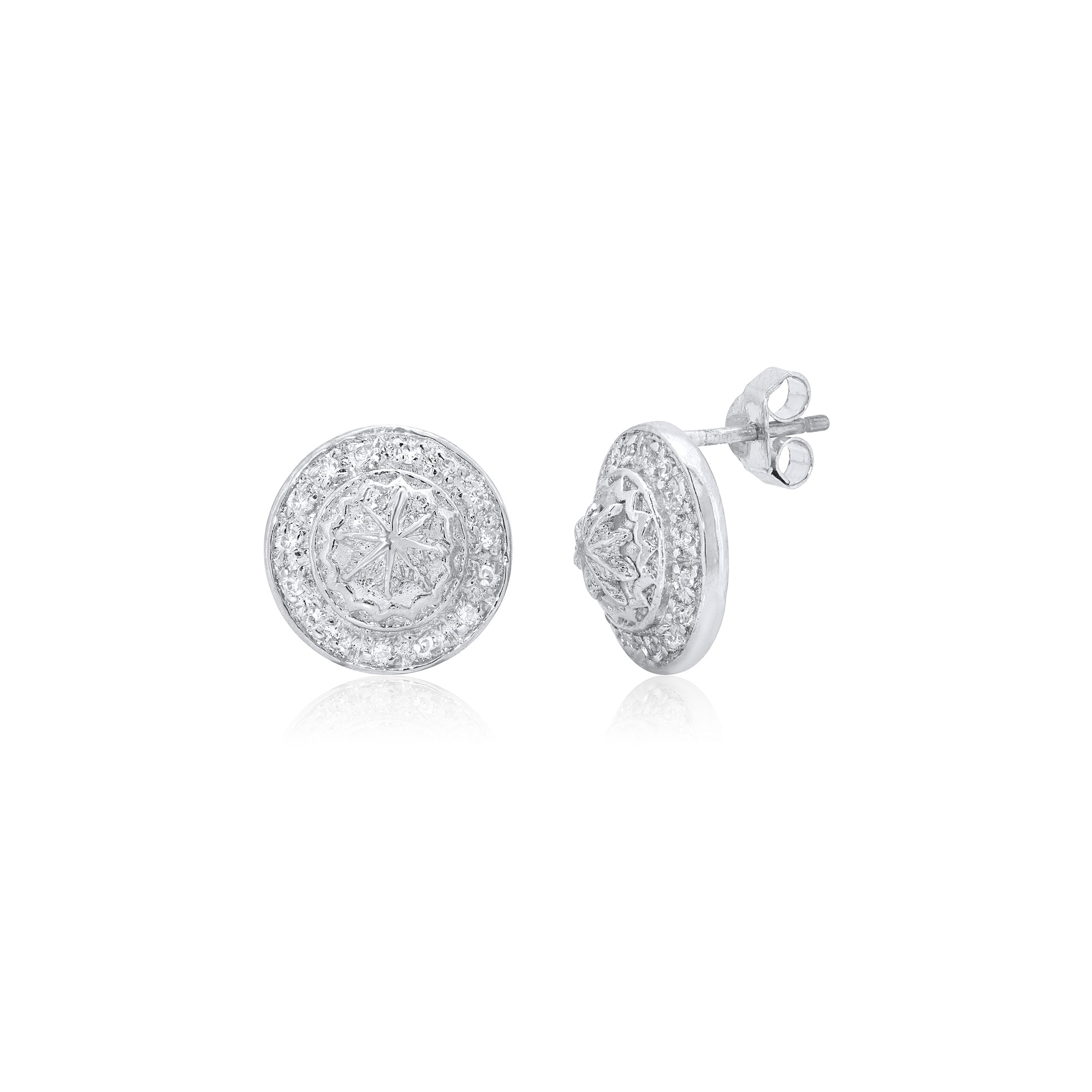 Clearance-Rhodium Plated 925 Sterling Silver Round Clear CZ Stud Earring - STEM038