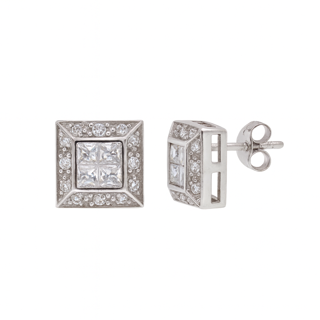 Precio final: aretes de plata 925 con circonitas chapadas en rodio - STEM040