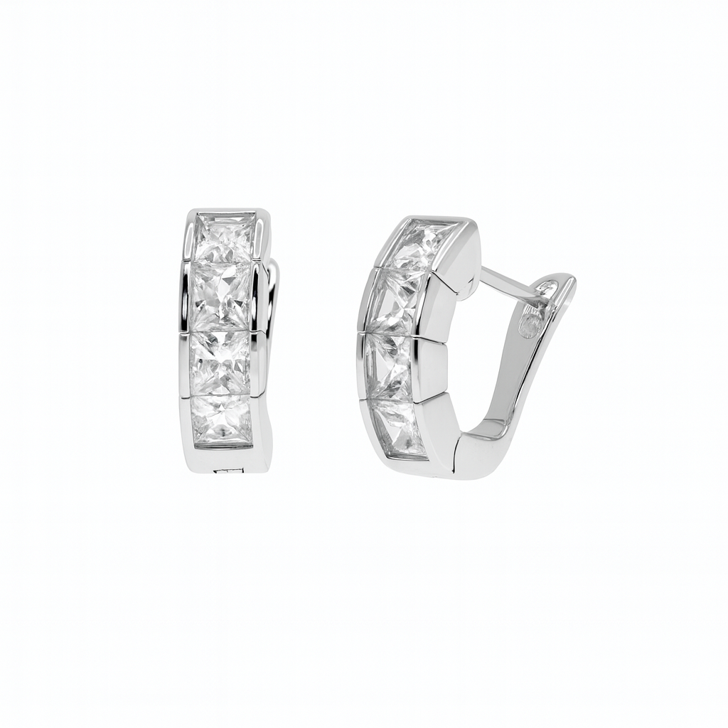 Clearance - Rhodium Plated 925 Sterling Silver Men's CZ Half Hoop Earrings - STEM114