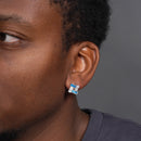 Clearance-Silver 925 Rhodium Blue & Clear CZ Baguette Earrings - STEM125