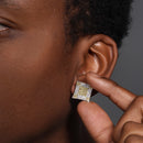 Clearance-Rhodium Plated 925 Sterling Silver Square Yellow Citrine and Clear CZ Stud Earring - STEM126