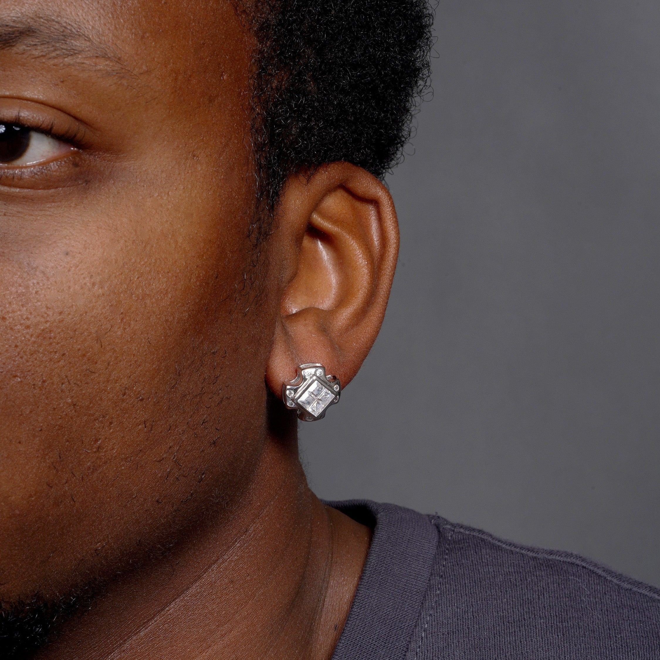 Clearance-925 Sterling Silver Invisible Clear CZ Center Stud Earring - STEM139