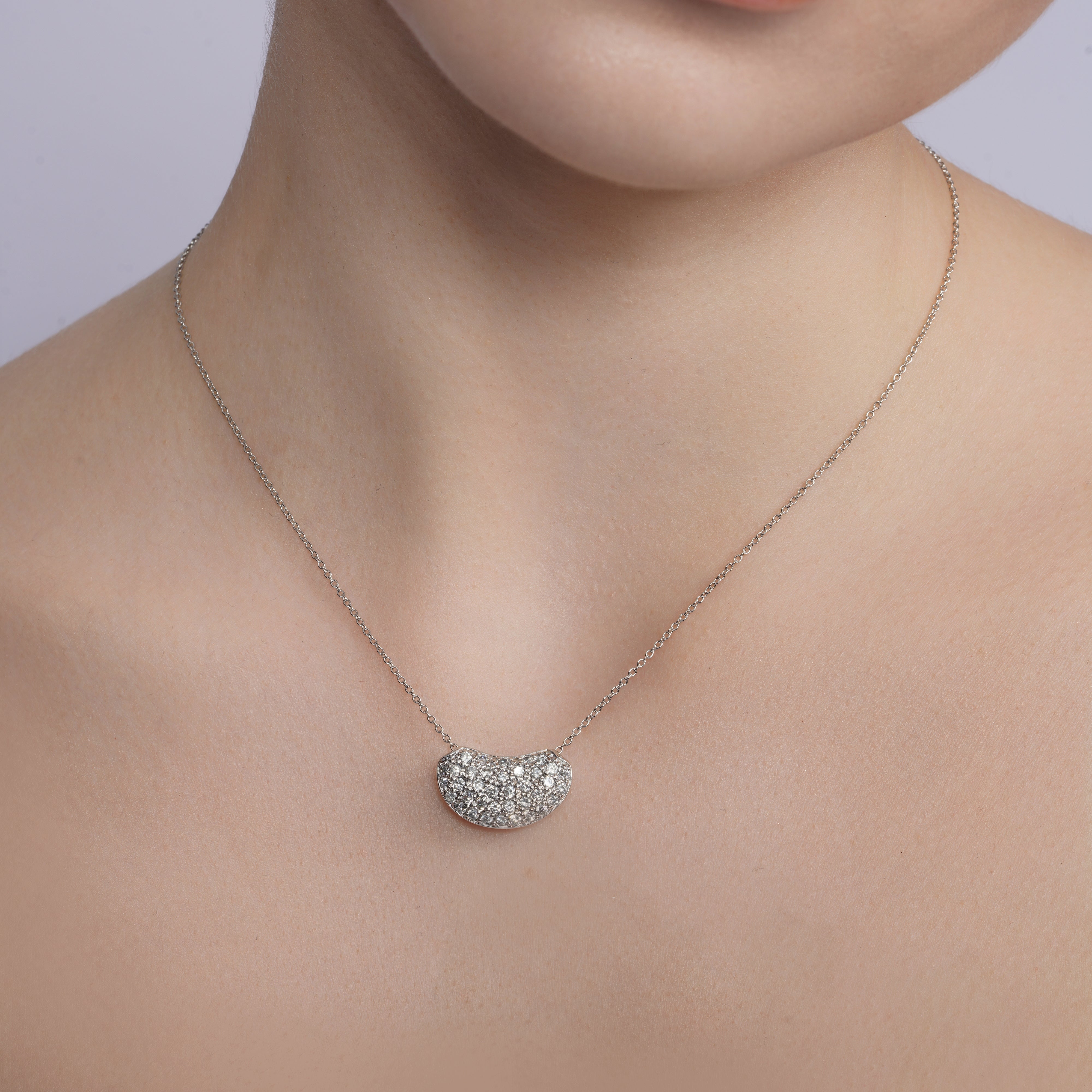 Clearance-Rhodium plated 925 Sterling Silver Cz Encrusted Bean Pendant Necklace - STP00057