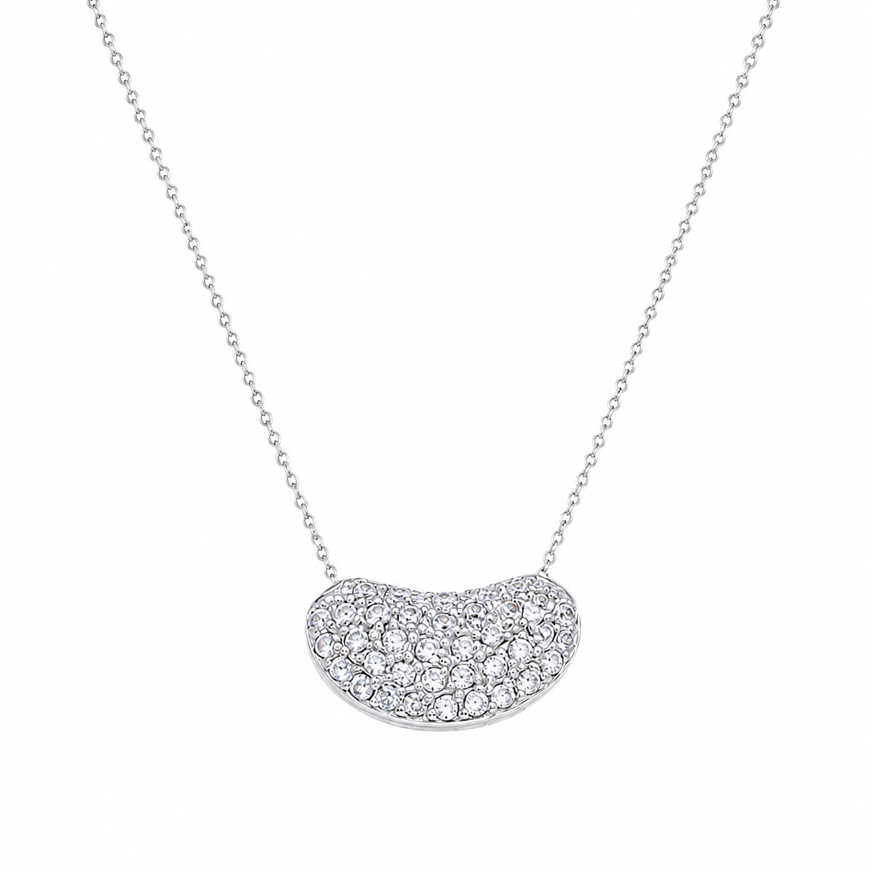 Liquidación - Collar con colgante de frijol chapado en rodio de plata de ley 925 con circonitas cúbicas incrustadas - STP00057