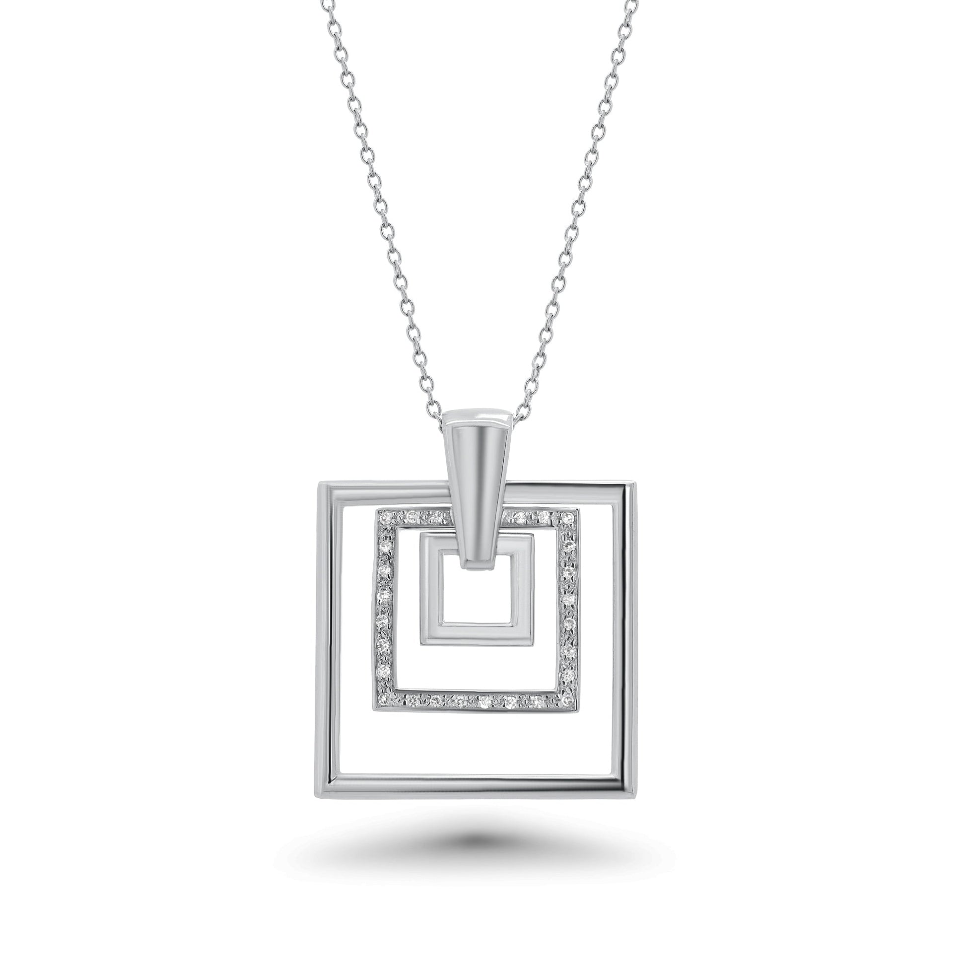 Liquidación - Collar de plata de ley 925 chapado en rodio con colgante CZ multicuadrado - STP00082