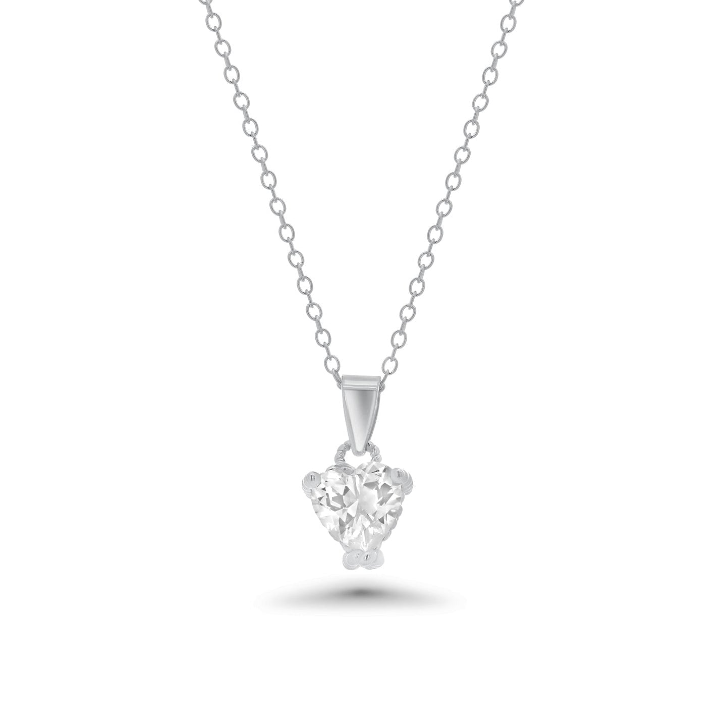 Rhodium Plated 925 Sterling Silver CZ Solitaire Heart Pendant Necklace - STP00090