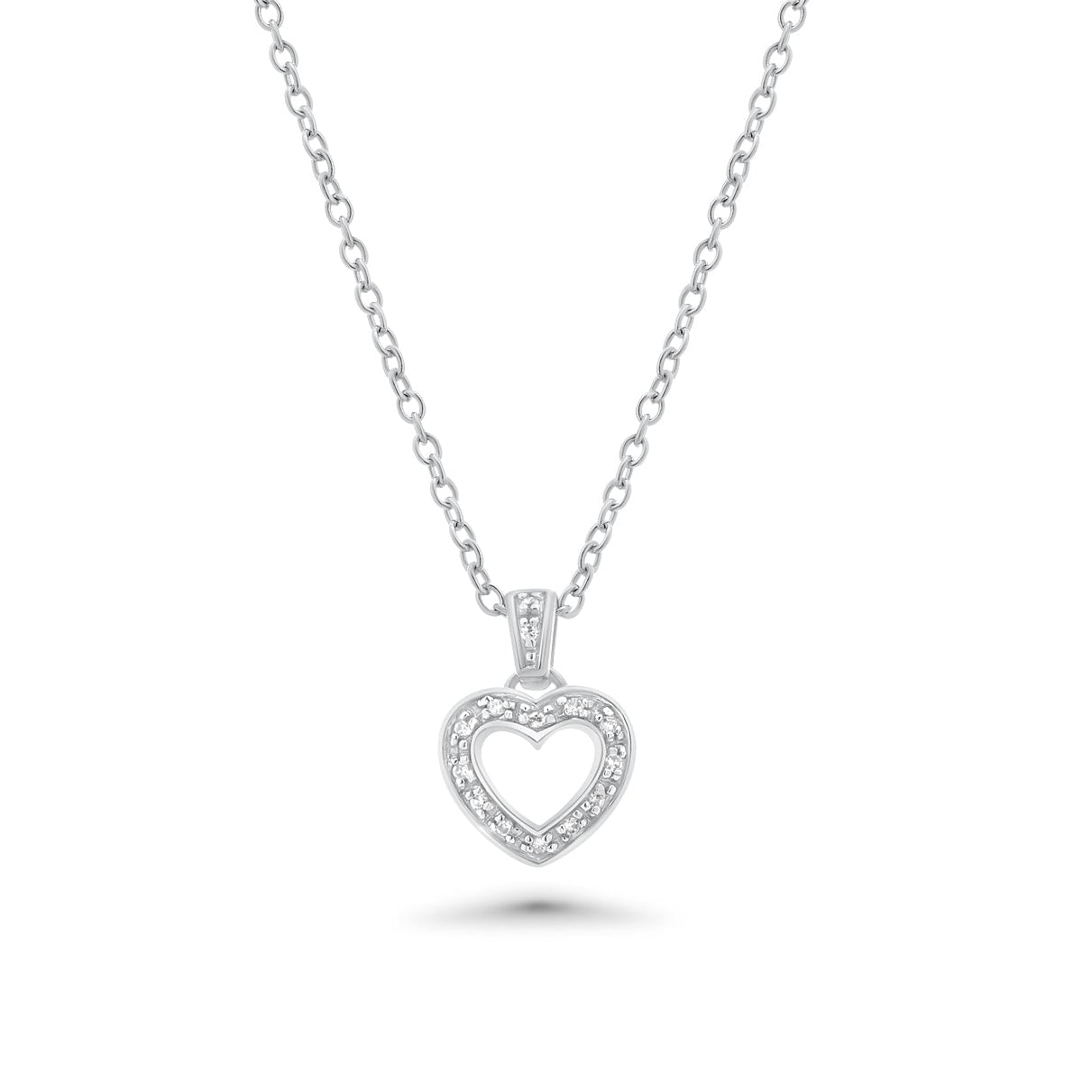 Rhodium Plated 925 Sterling Silver Classic CZ Heart Pendant Necklace - STP00098