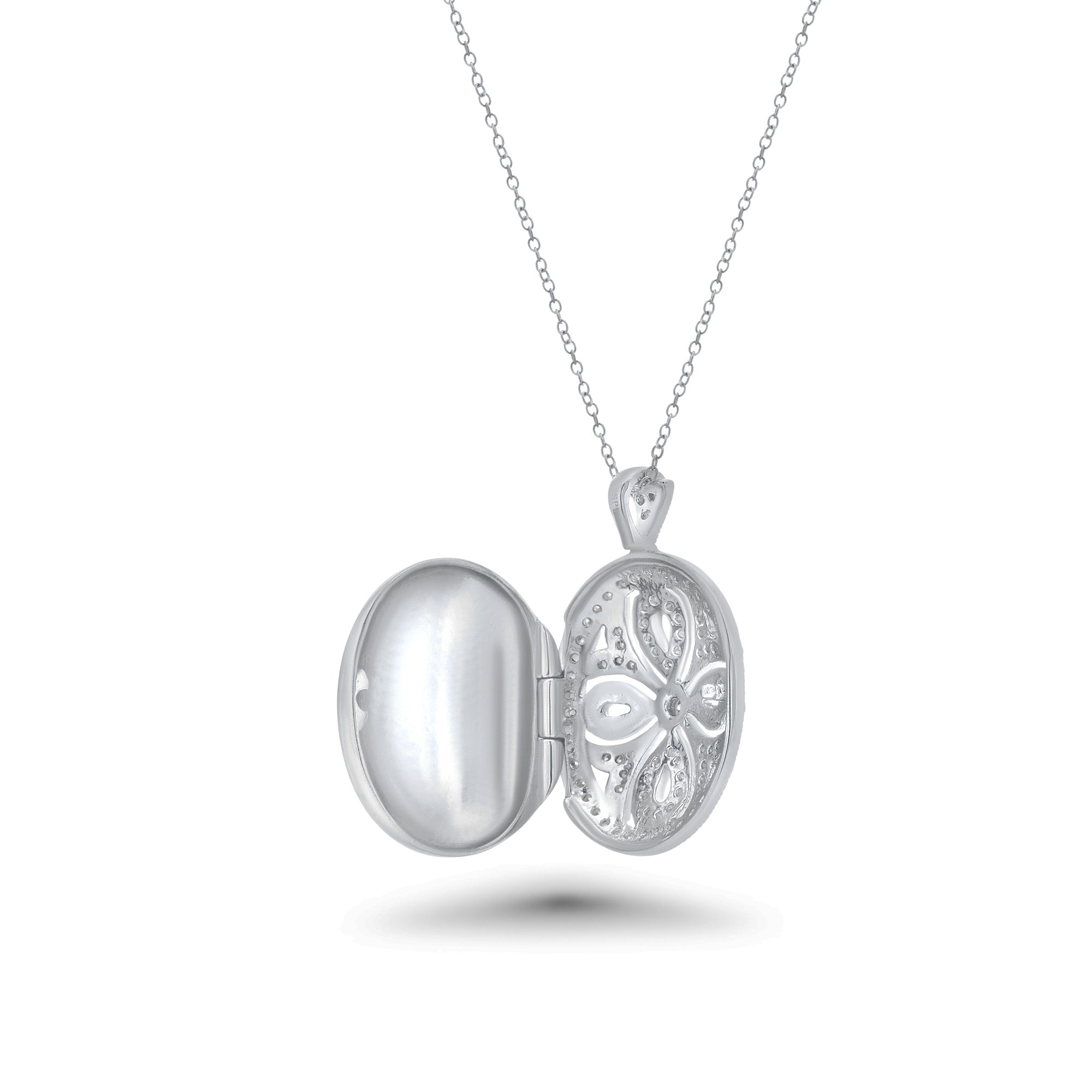 Rhodium Plated 925 Sterling Silver Ornate CZ Cross Locket Pendant Necklace - STP00121
