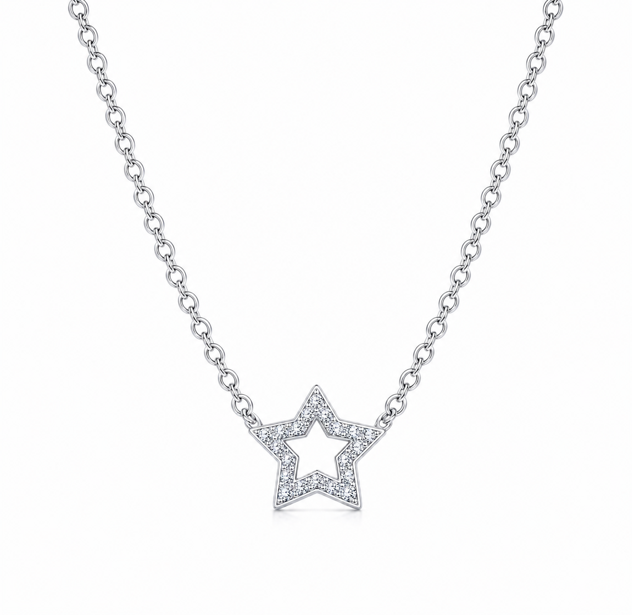 Collar con colgante de estrella chapado en rodio con circonita transparente de plata 925 - STP00166