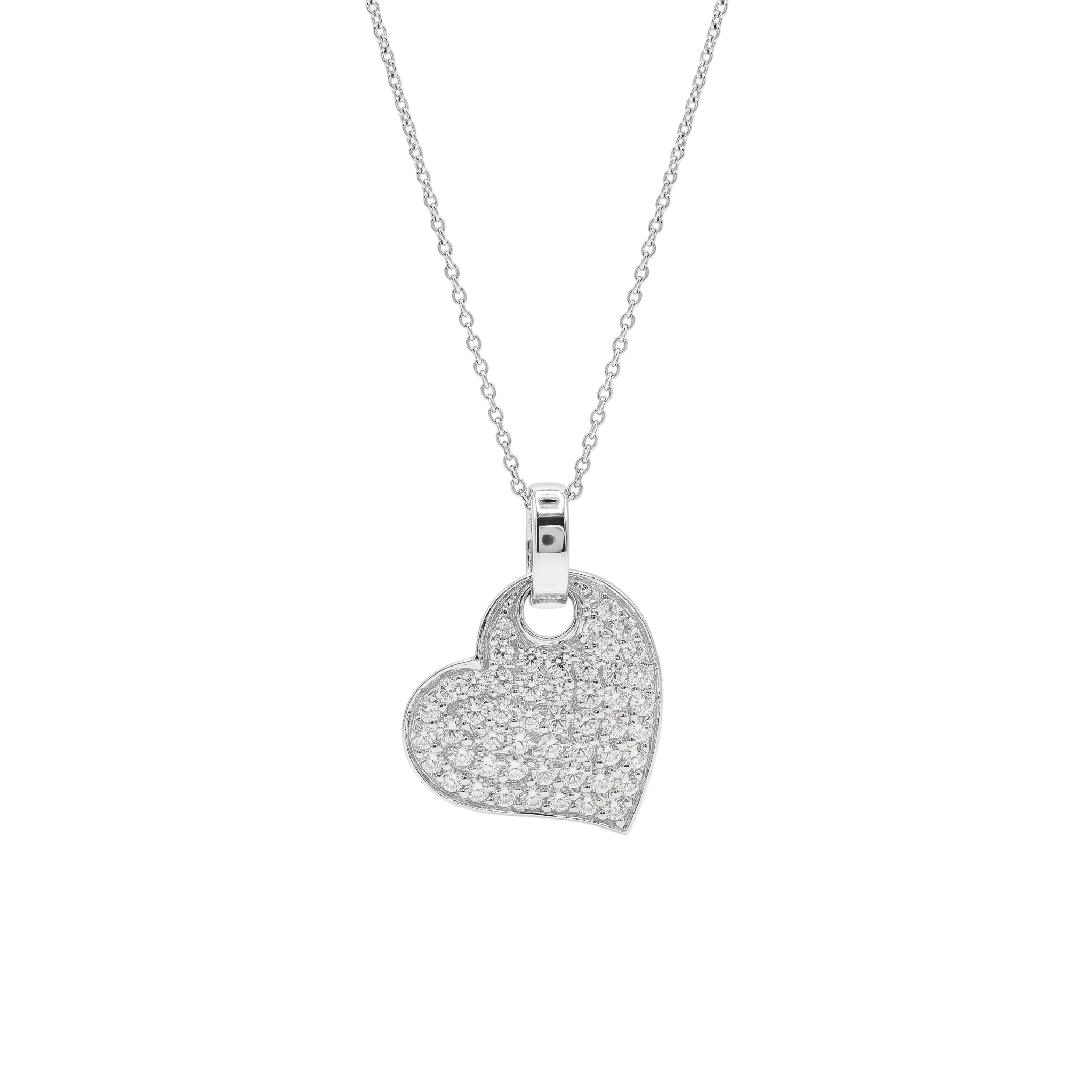 Clearance-Rhodium Plated 925 Sterling Silver Slanted Clear CZ Cluster Heart Pendant Necklace - STP00544
