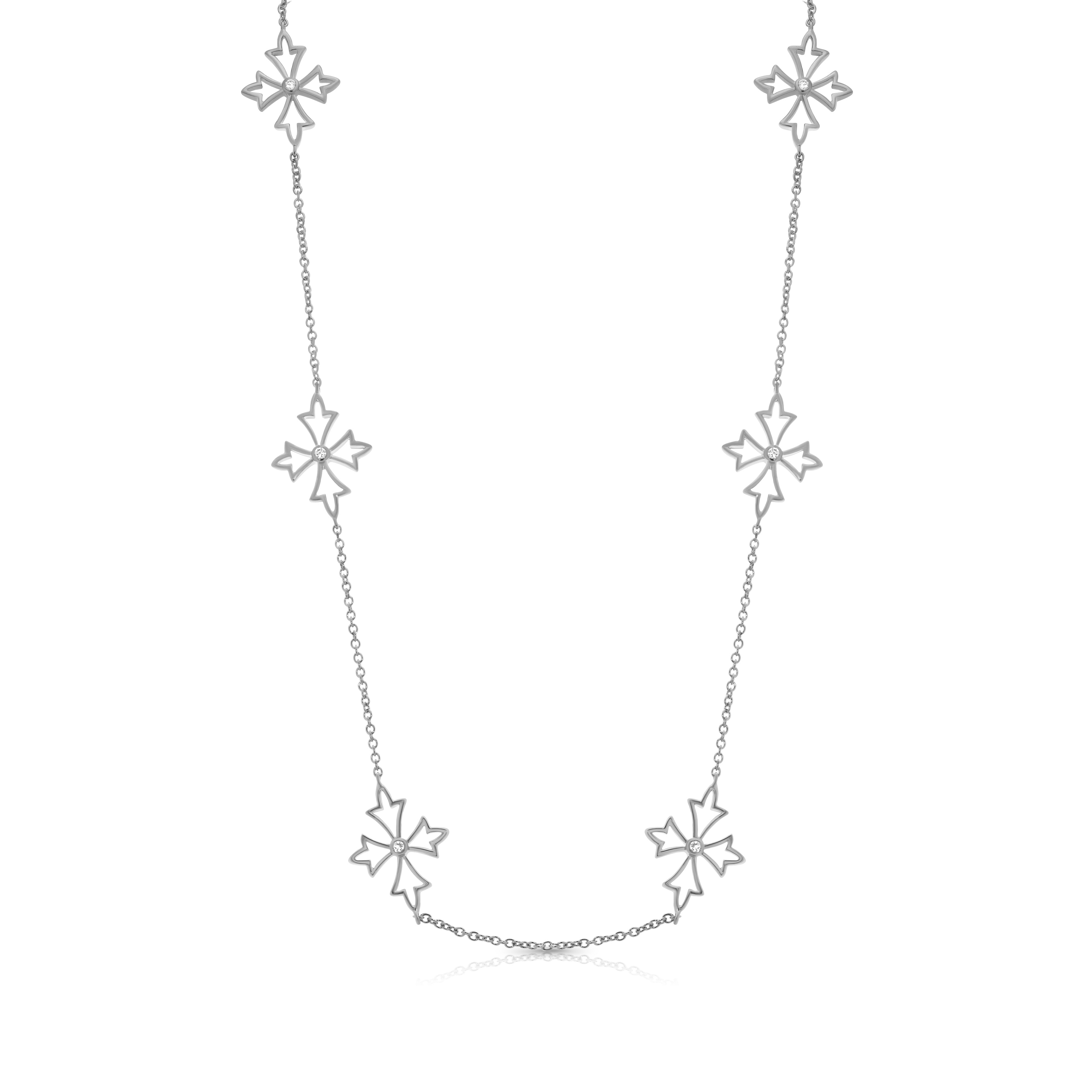 Clearance-Silver 925 Rhodium Plated Pointy Cross CZ Necklace - STP00598