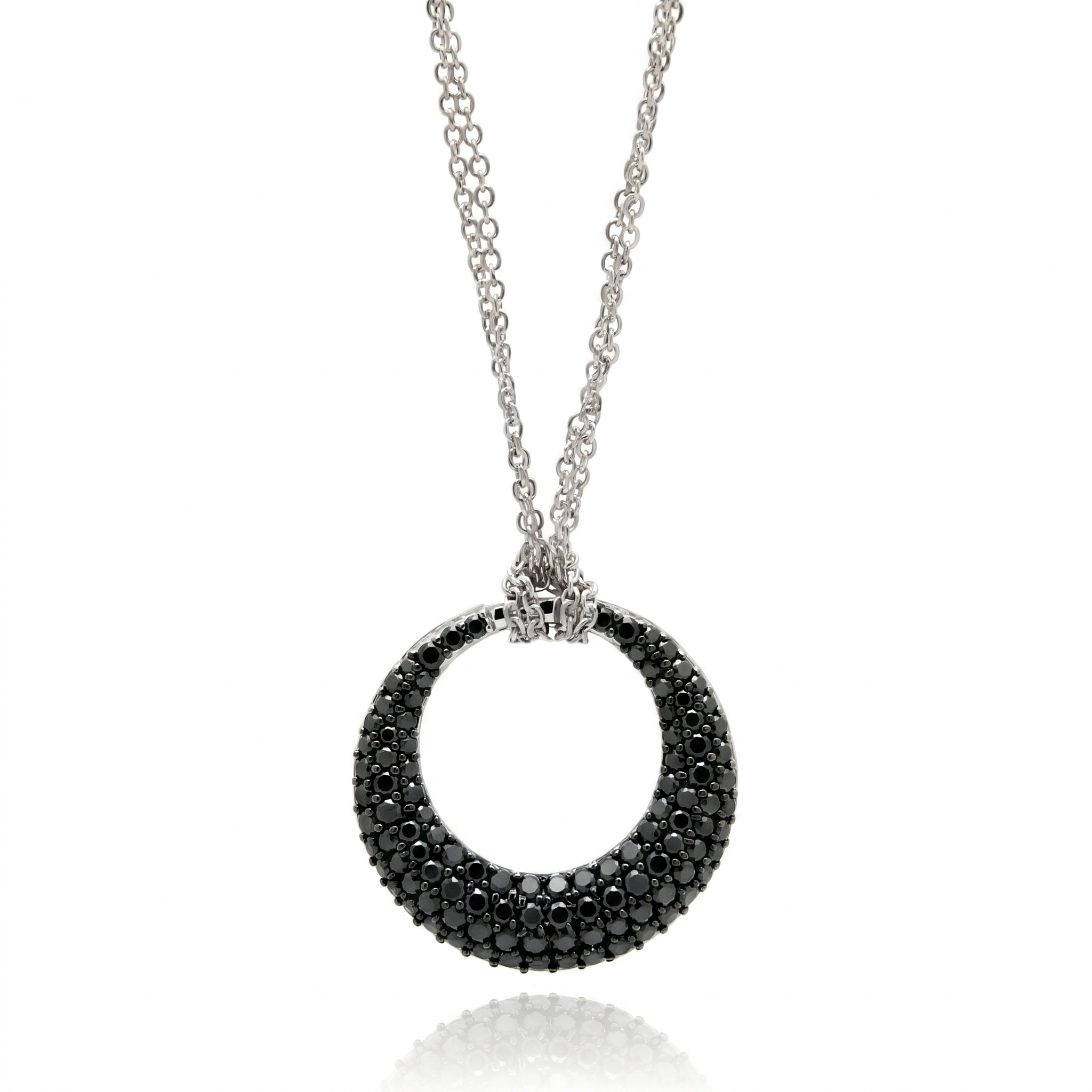 Clearance-Plated 925 Sterling Silver CZ Circle Pendant Necklace - STP00631