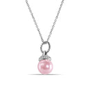 Silver 925 Rhodium Plated Clear CZ and Pink Pearl Pendant Necklace - STP00939PNK