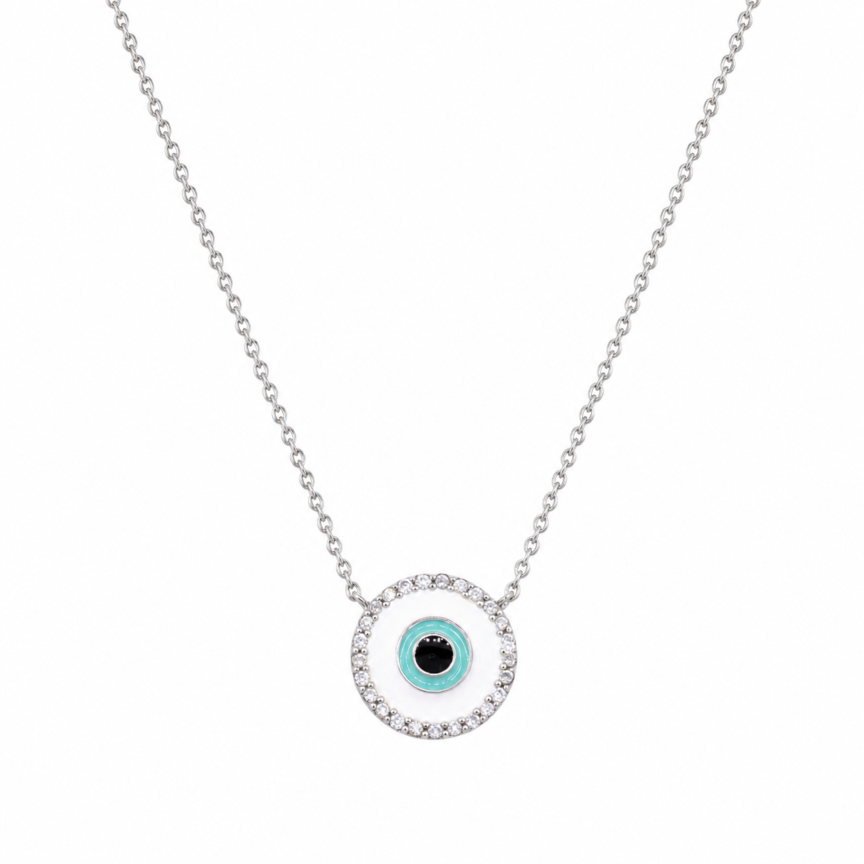 Collar con colgante de mal de ojo de circonita transparente chapado en rodio de plata 925 - STP01060