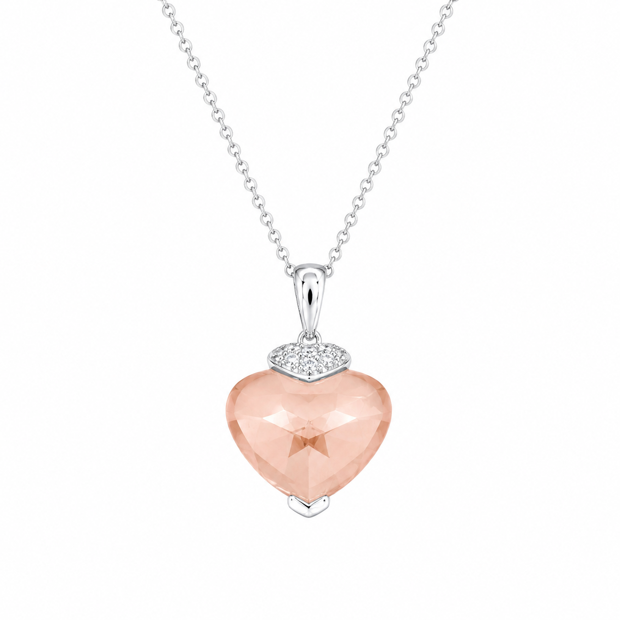 Collar con colgante de corazón de circonitas color champán y baño de rodio en plata 925 (Liquidación) - STP01063CH