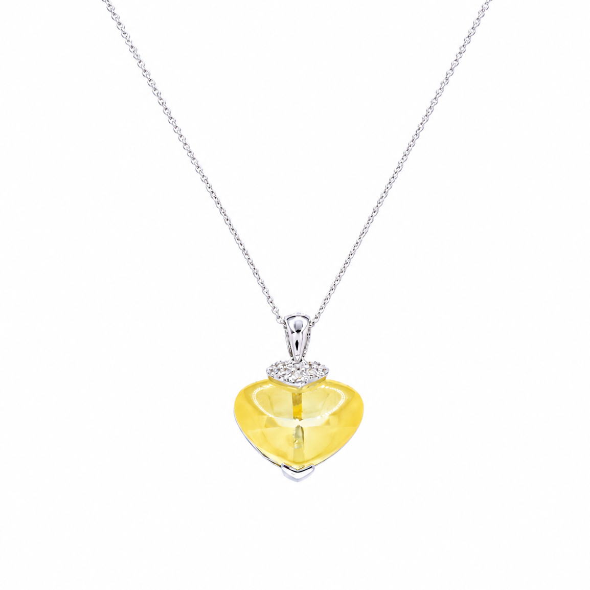 Collar con colgante de corazón de circonita amarilla y baño de rodio en plata 925 (Liquidación) - STP01063YLW