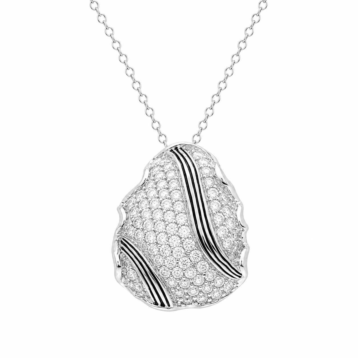 Rhodium Plated 925 Sterling Silver CZ Conch Sell Pendant Necklace - STP01322