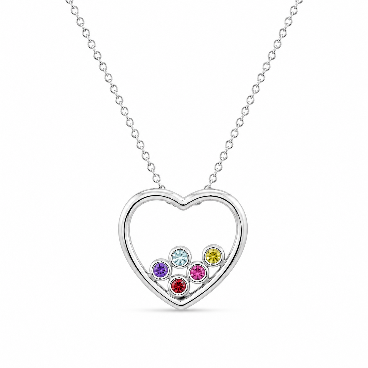 Rhodium Plated 925 Sterling Silver Multi Color CZ Heart Pendant Necklace - STP01332