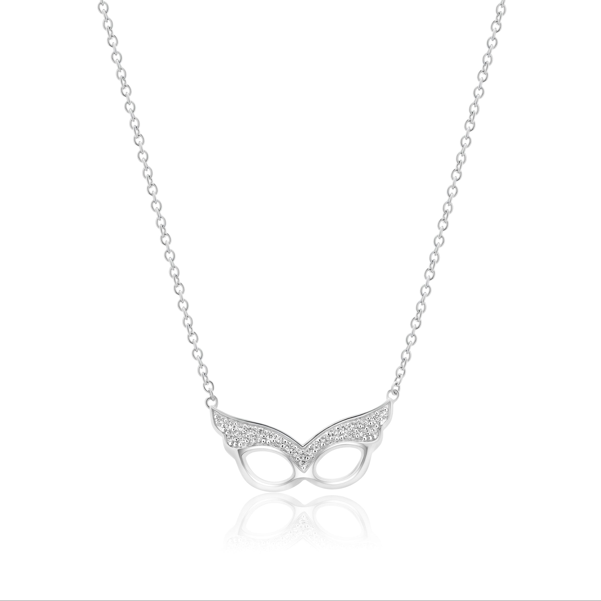 Silver 925 Rhodium Plated Clear CZ Masquerade Pendant Necklace - STP01440