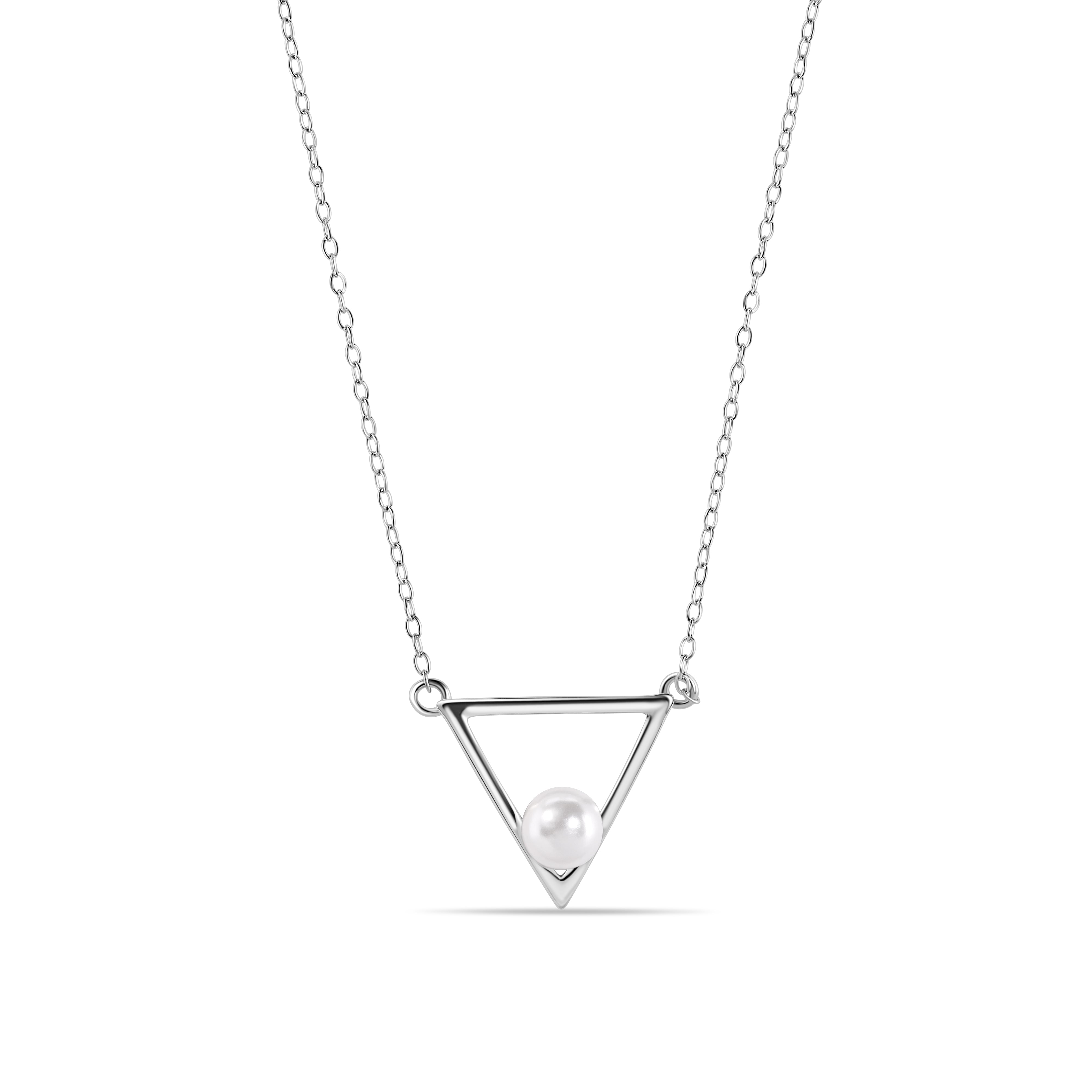 Collar de perlas de agua dulce de triángulo abierto chapado en rodio de plata 925 - STP01492