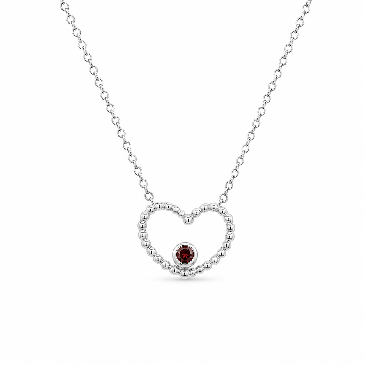 Colgante de corazón de plata de ley 925 rodiada con circonita roja - STP01512