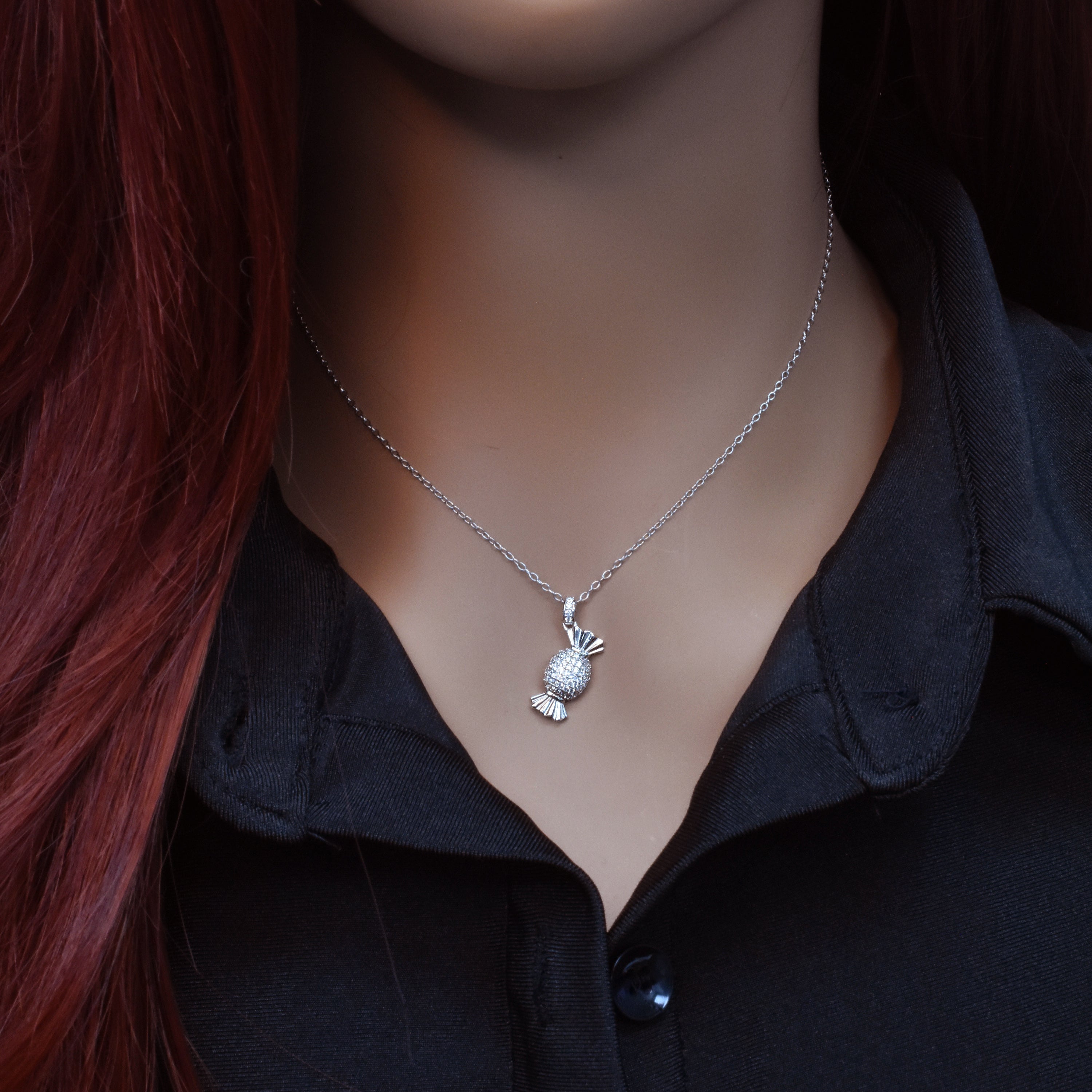 Rhodium Plated 925 Sterling Silver Candy Necklace with CZ - STP01653