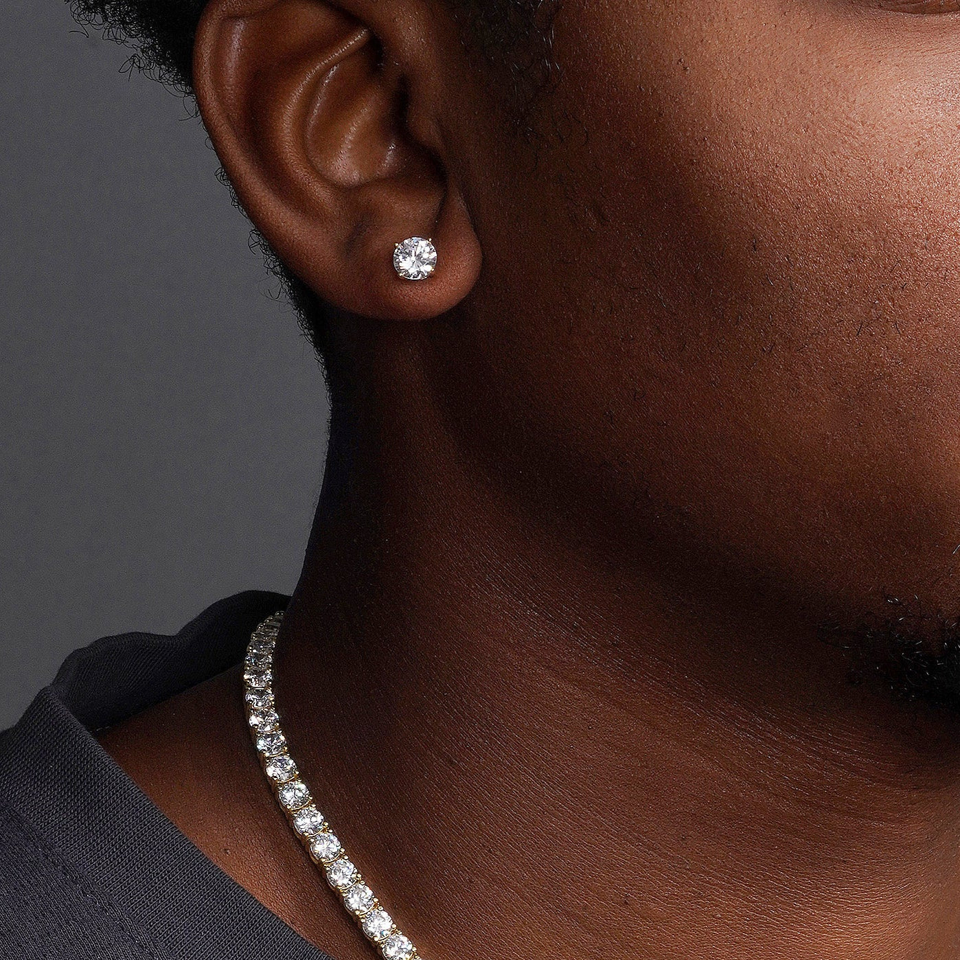 Gold Plated 925 Sterling Silver Round Basket Clear CZ Stud Earring - STE00592GP