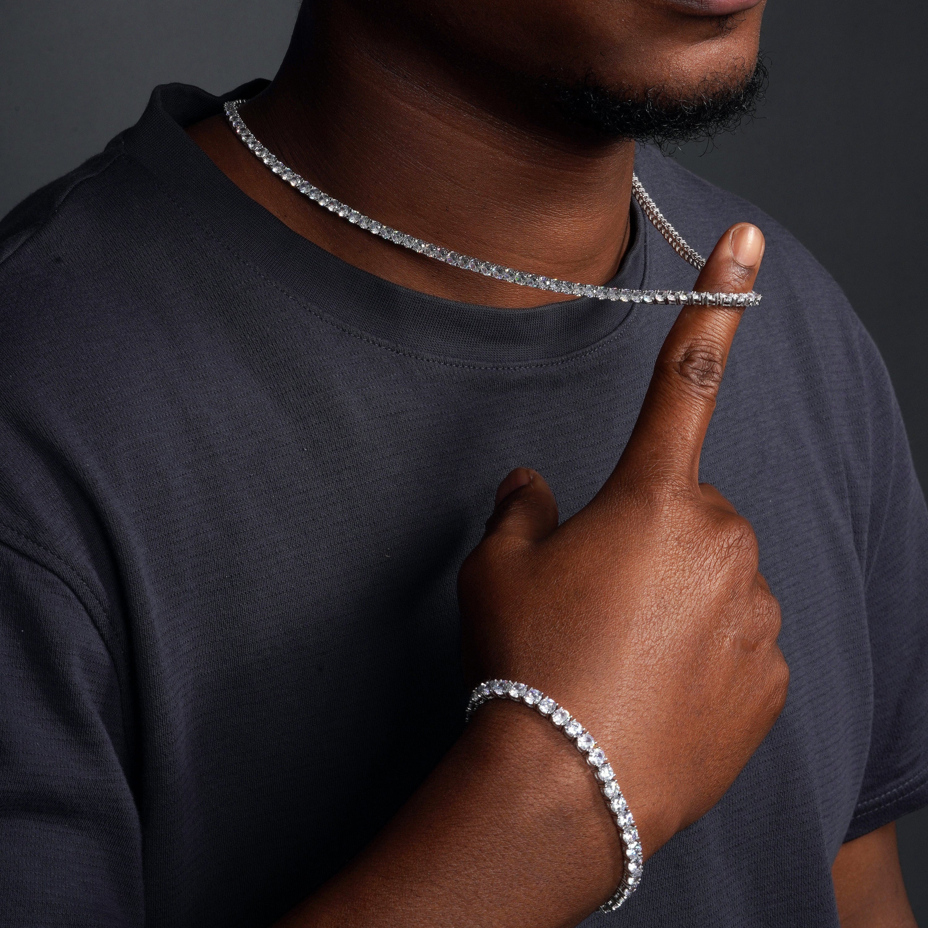 Rhodium Plated 925 Sterling Silver Round CZ Tennis Necklace and Bracelet 3mm - STP01709 RH