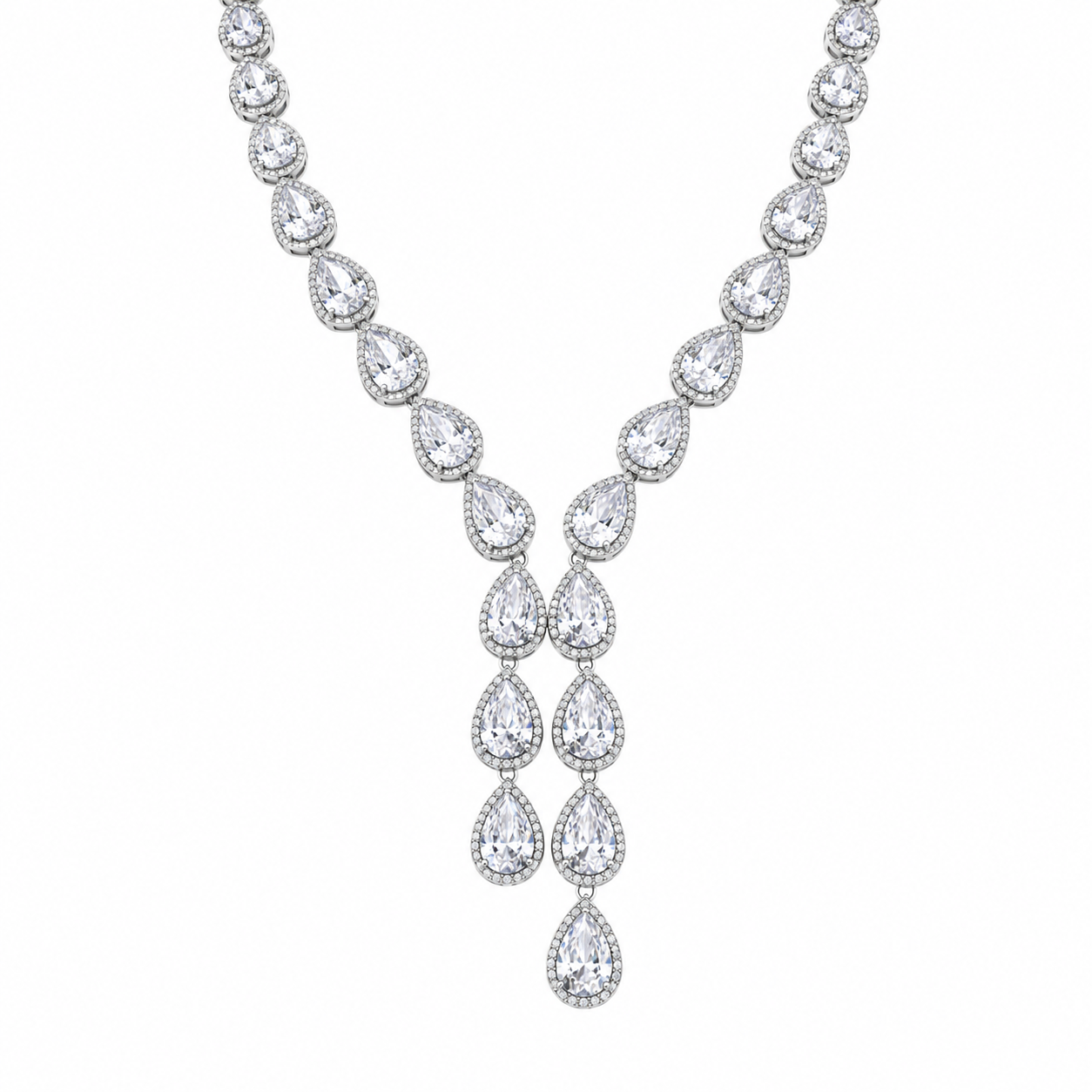 Collar de tenis con colgante de lágrima y circonita cúbica transparente en plata de ley 925 rodiada - STP01839