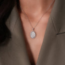 Rhodium Plated 925 Sterling Silver 14.6mm x 18.5mm Our Lady of Guadalupe Baguette Clear CZ Adjustable Pendant Necklace - STP01862