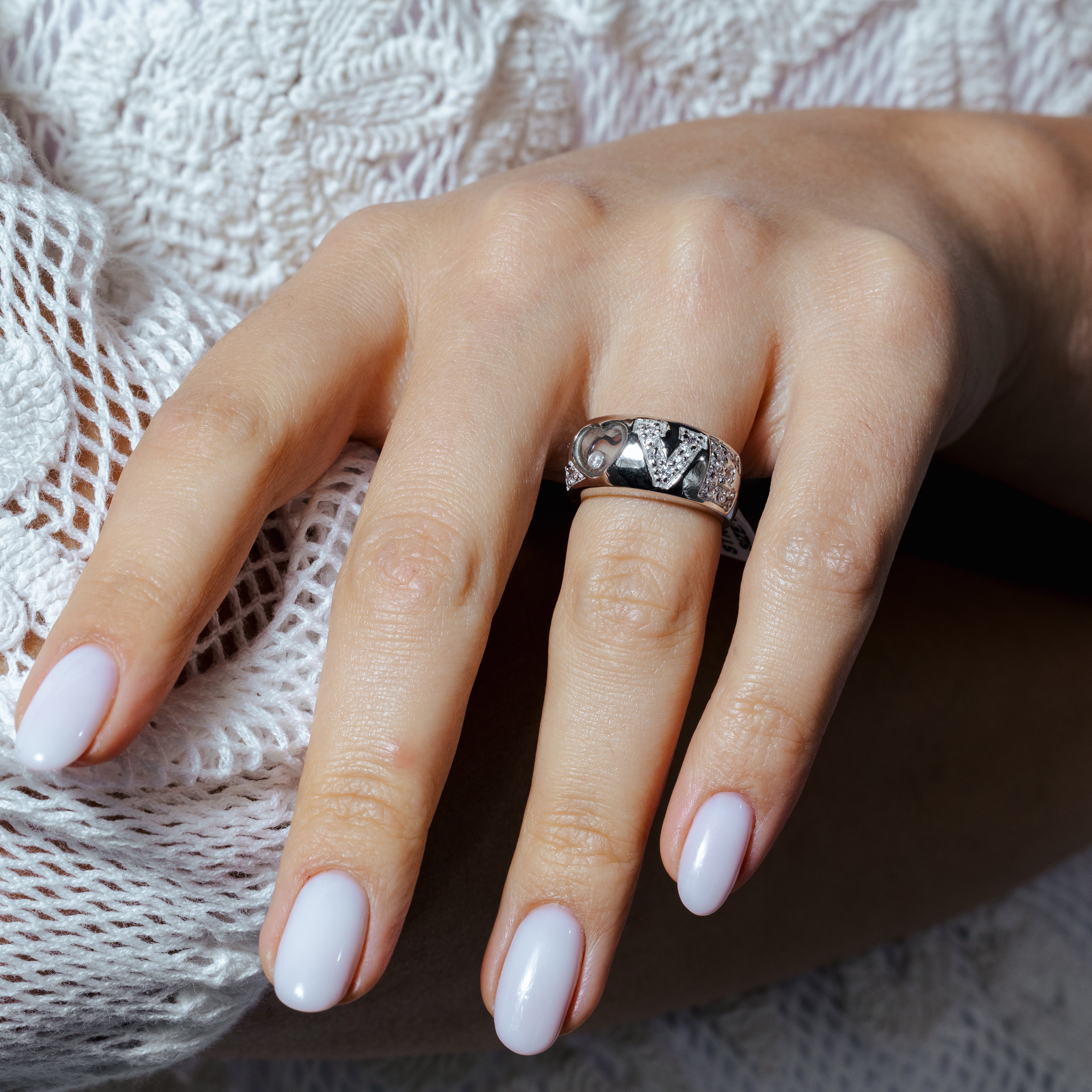 Clearance-Silver 925 Rhodium and Black Rhodium Plated Heart Outline CZ Love Ring - STR00016