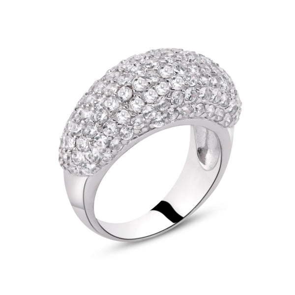 Closeout-Silver 925 Rhodium Plated Pave Set CZ Dome Ring - STR00366